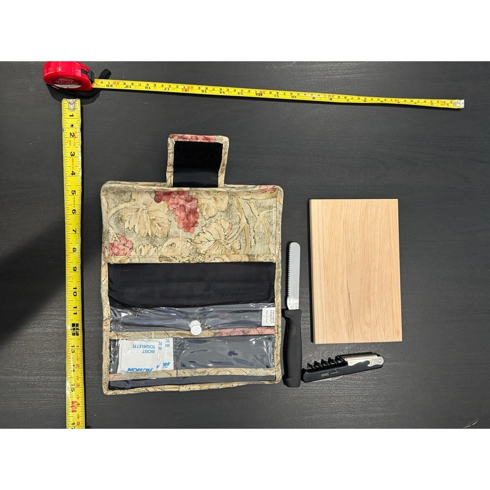Portable Picnics Wine and Cheese Travel Set Tapestry Case Knife Corkscrew Board